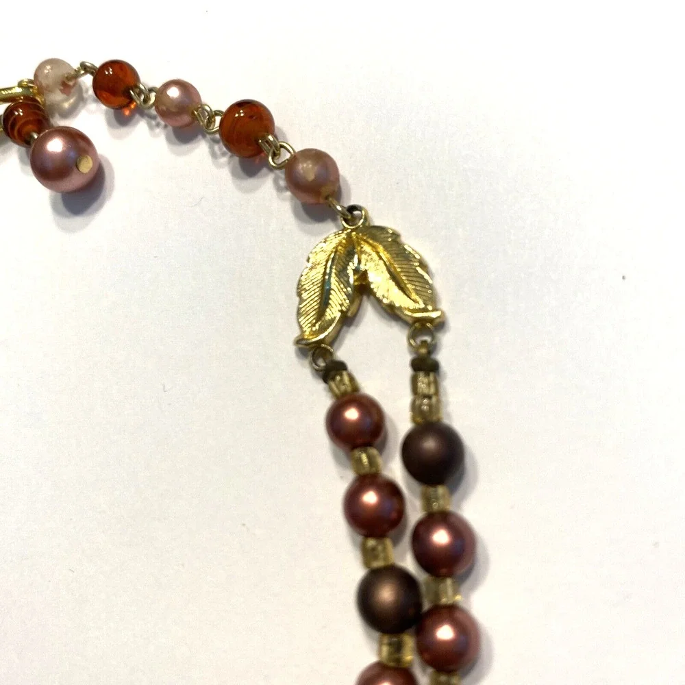 Vintage Mid Century Double Strand Necklace Purple Lavender Abstract Beaded Japan